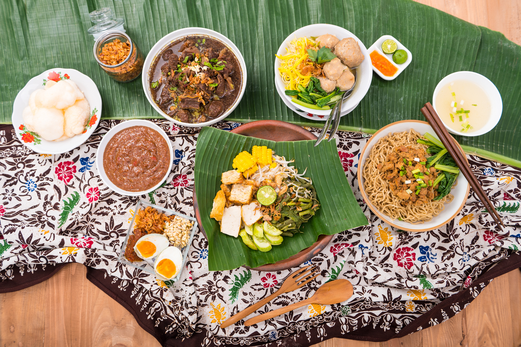 Indonesian Food Flatlay of Various Indonesian Food